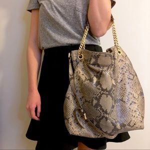 Michael Kors Snakeskin Double Strap Tote Handbag